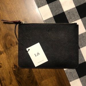 Lo and Sons Large Pouch Black Saffiano Leather NWT